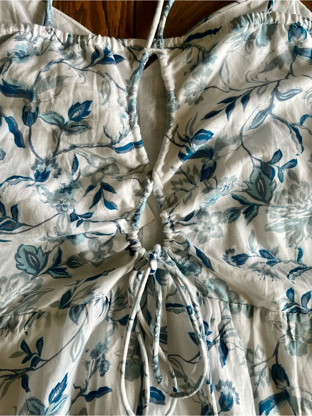 Joie Floral Cottagecore Prairie Maxi Dress Blue White Spaghetti Straps US 12 - Picture 13 of 16